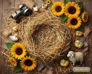 RUSTIC FARMHOUSE SUNFLOWER NEST WITH BABY ANIMALS - PRINTED BACKDROP