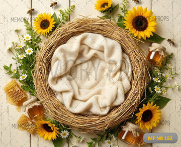 HONEYBEE SUNFLOWER NEWBORN NEST - PRINTED BACKDROP