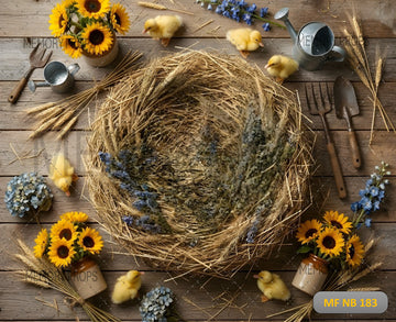 FARM DUCKLING SUNFLOWER NEWBORN NEST - PRINTED BACKDROP