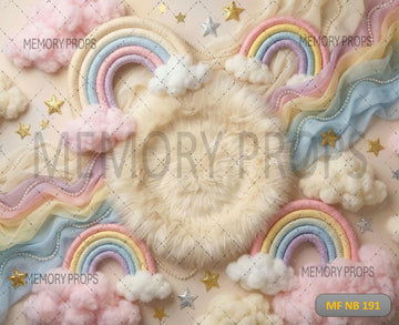 DREAMY PASTEL RAINBOW & FLUFFY CLOUD NEST - PRINTED BACKDROP