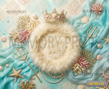ROYAL MERMAID PRINCESS CROWN & OCEAN FUR NEST - PRINTED BACKDROP