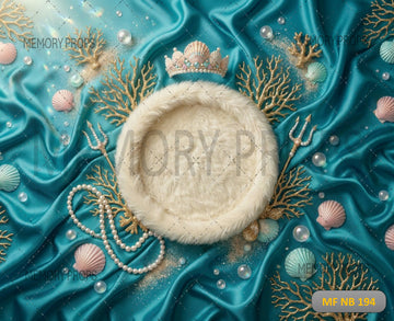 ROYAL MERMAID PRINCESS FUR NEST & TURQUOISE OCEAN PRINTED BACKDROP