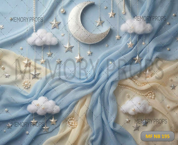 DREAMY MOONLIT CLOUDS & STARLIGHT DRAPES - PRINTED BACKDROP