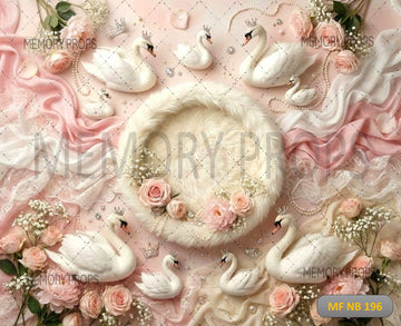 ROYAL SWAN PRINCESS FUR NEST & BLUSH FLORAL - PRINTED BACKDROP