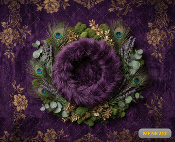 ROYAL PURPLE PEACOCK FEATHER FLORAL BABY NEST - PRINTED BACKDROP