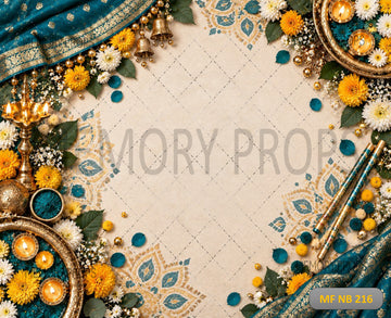 TEAL BLUE GOLDEN FESTIVE BABY  - PRINTED BACKDROP