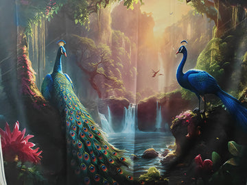 PEACOCK WATERFALL JUNGLE FANTASY SETUP - PRINTED BACKDROP