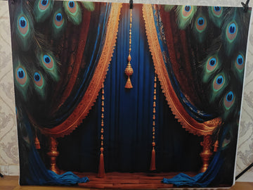 ROYAL PEACOCK FEATHER DRAPE STAGE SETUP - PRINTED BACKDROP