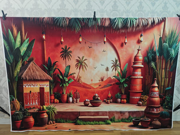 RUSTIC DESERT VILLAGE HUT FESTIVE SETUP - PRINTED BACKDROP