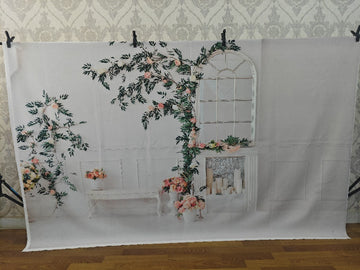 ELEGANT WHITE FLORAL WINDOW SETUP - PRINTED BACKDROP