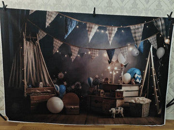 COZY NIGHT CAMP TENT KIDS SETUP WITH FAIRY LIGHTS - PRINTED BACKDROP