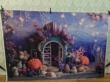 MAGICAL UNDERWATER MERMAID SHELL HOUSE FANTASY - PRINTED BACKDROP