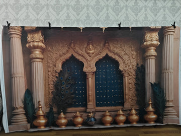 ROYAL INDIAN PALACE ARCH WITH PEACOCK FEATHERS - PRINTED BACKDROP