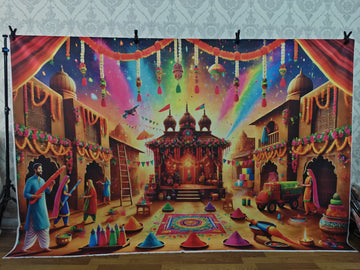 VIBRANT INDIAN FESTIVAL STREET WITH COLORS AND DECOR - PRINTED BACKDROP