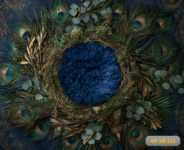 ROYAL BLUE PEACOCK FEATHER NEST BABY PHOTOSHOOT BACKDROP - PRINTED BACKDROP