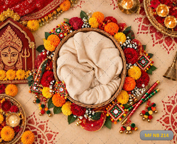 ROYAL RED MARIGOLD FESTIVE BABY NEST - PRINTED BACKDROP